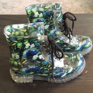funky doc marten-style print rain boots